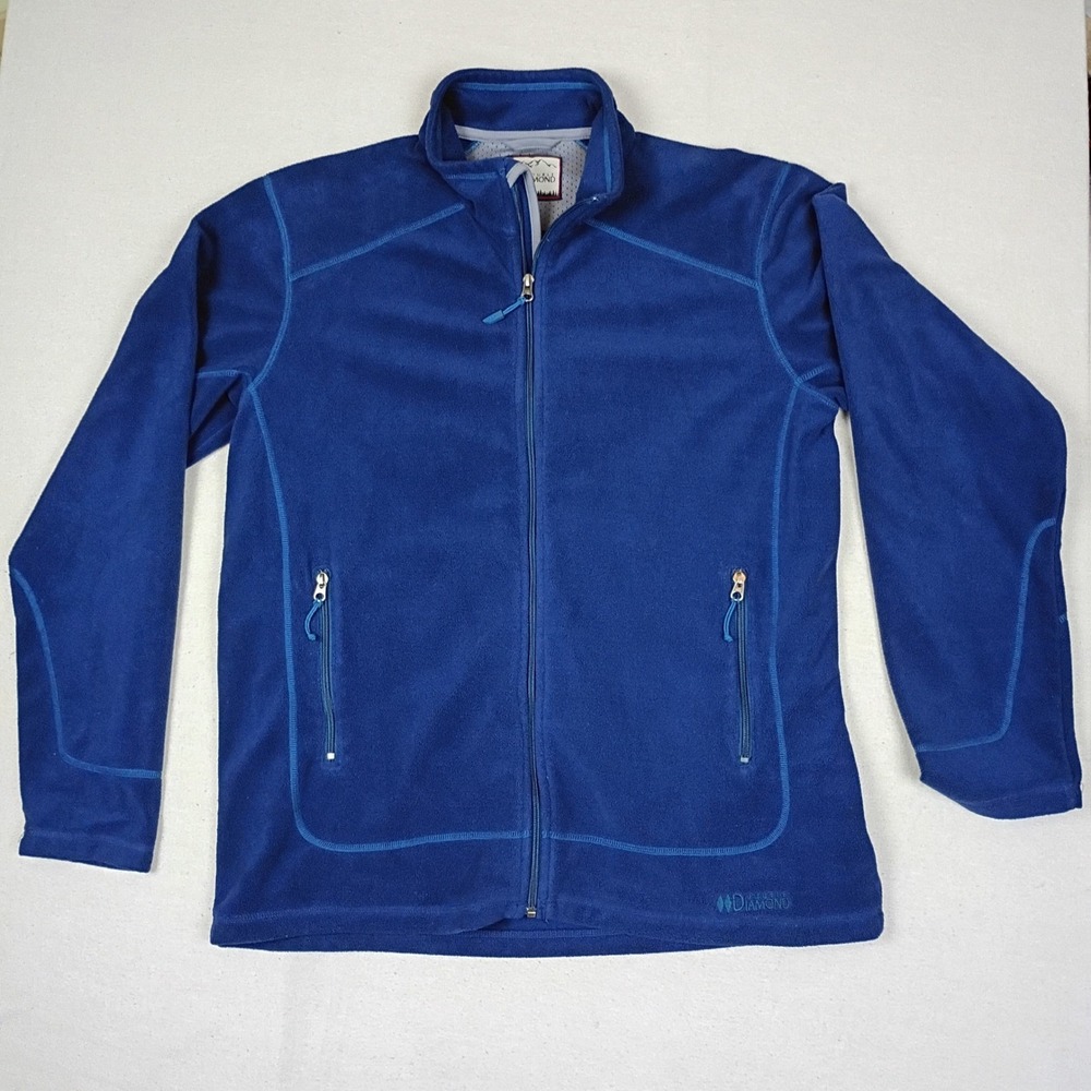 Double Diamond Mens XL Royal Blue Full Zip Fleece Jacket Mock Neck Pockets